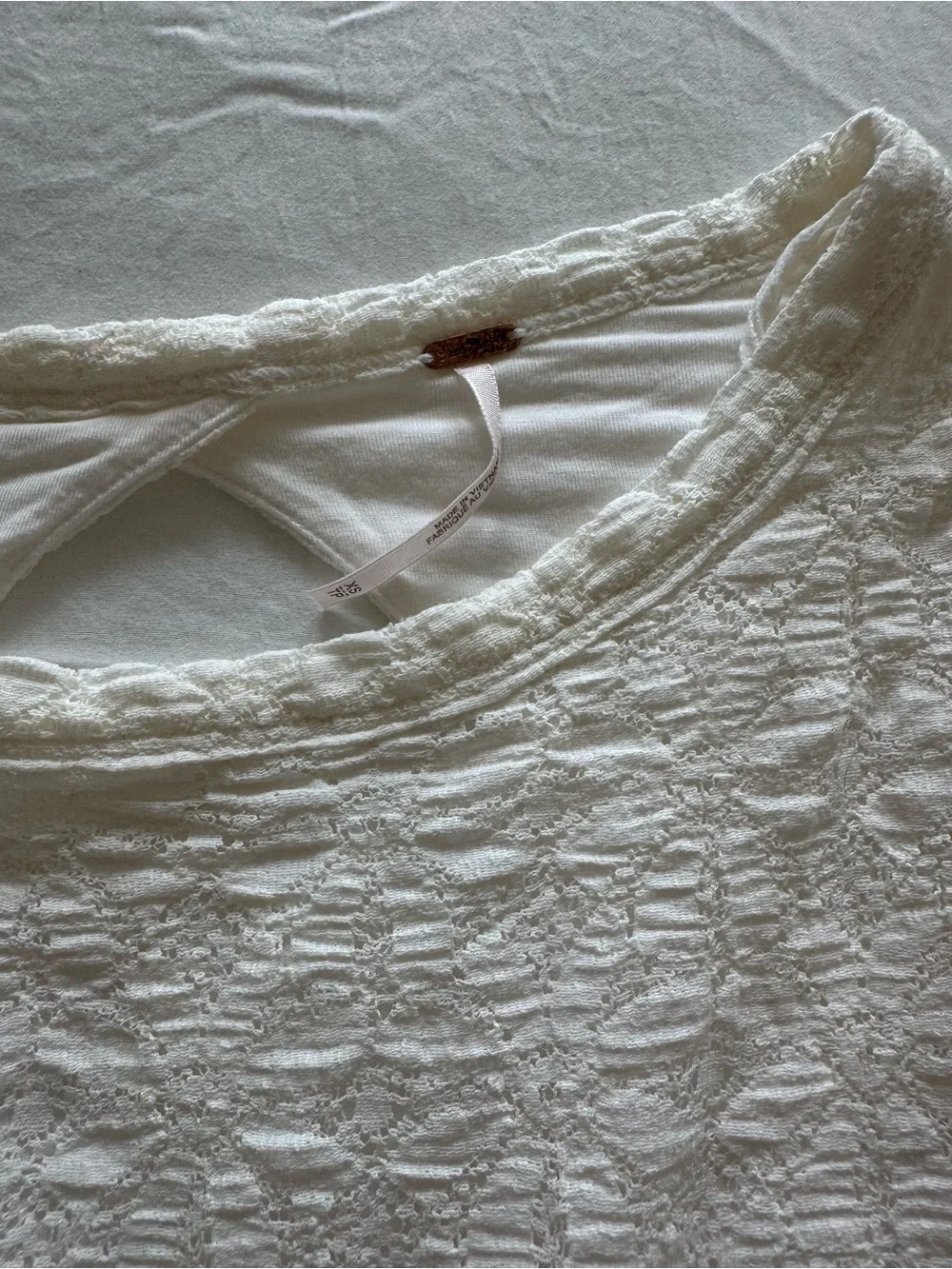 Free People Cream Textured Puff Sleeve Top